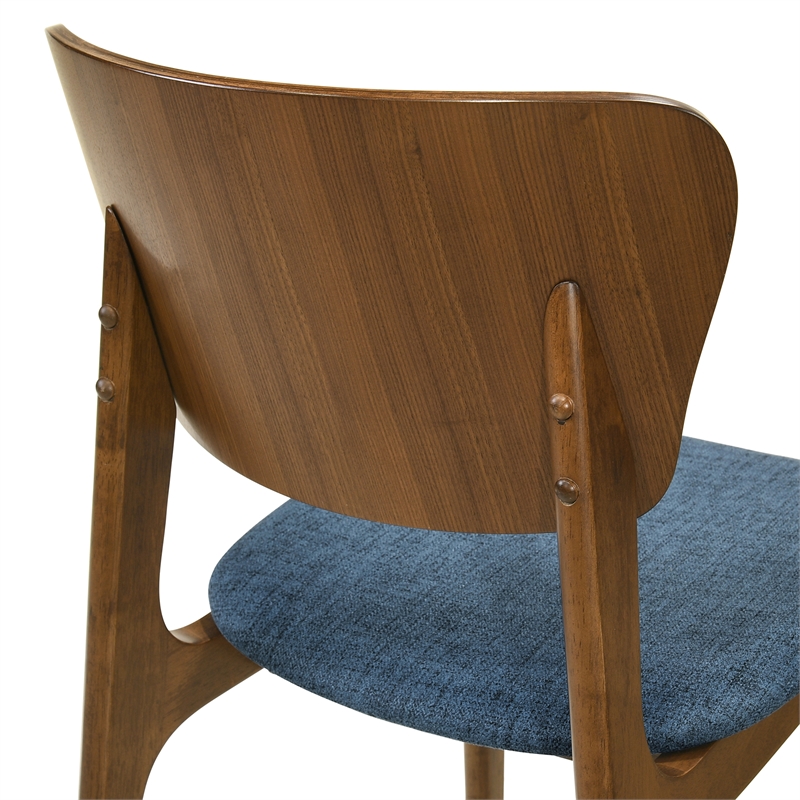 Kalia 7 Piece Wood Dining Set in Walnut Finish with Blue Fabric
