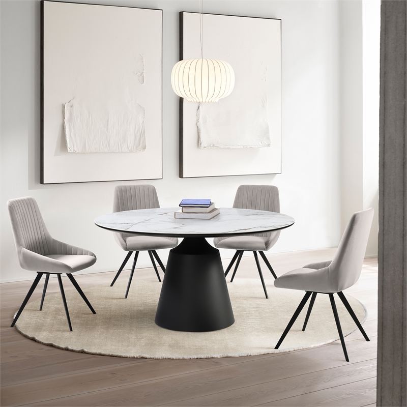 Knox Alison 5 Piece Dining Set with Gray Velvet Chairs