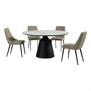 Knox Genesis 5 Piece Dining Set with Stone Top and Taupe Gray Faux Leather Chair