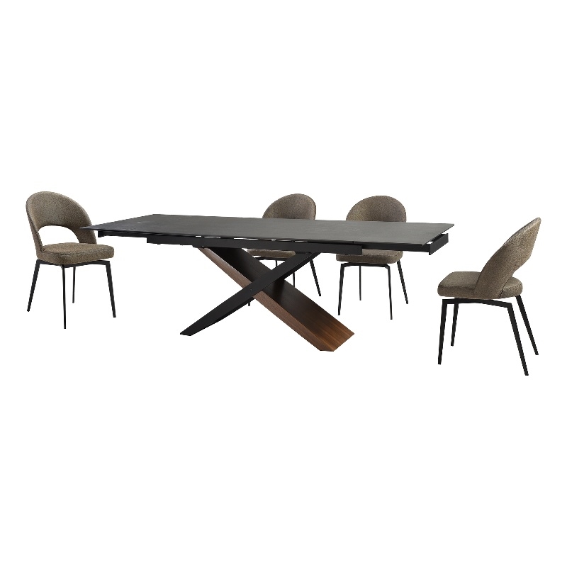 Milena Lucia 5 Piece Extendable Dining Set with Brown Fabric Chairs