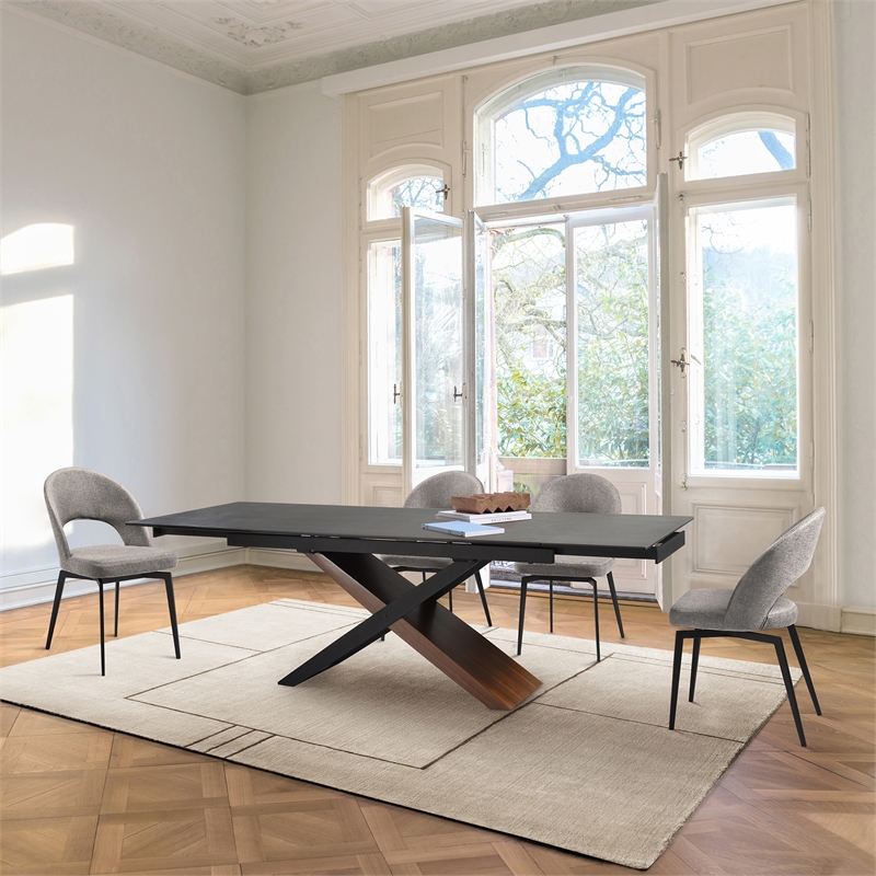 Milena Lucia 5 Piece Extendable Dining Set with Gray Fabric Chairs