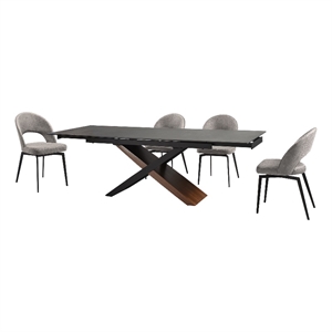 Milena Lucia 5 Piece Extendable Dining Set with Gray Fabric Chairs