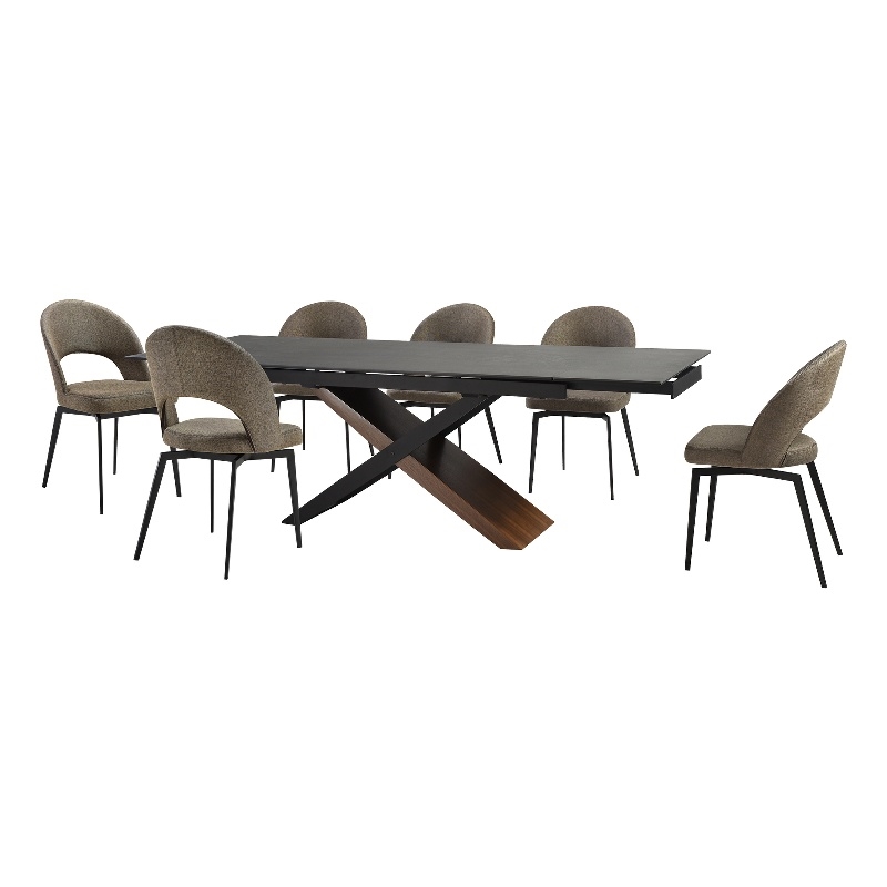 Milena Lucia 7 Piece Extendable Dining Set with Brown Fabric Chairs