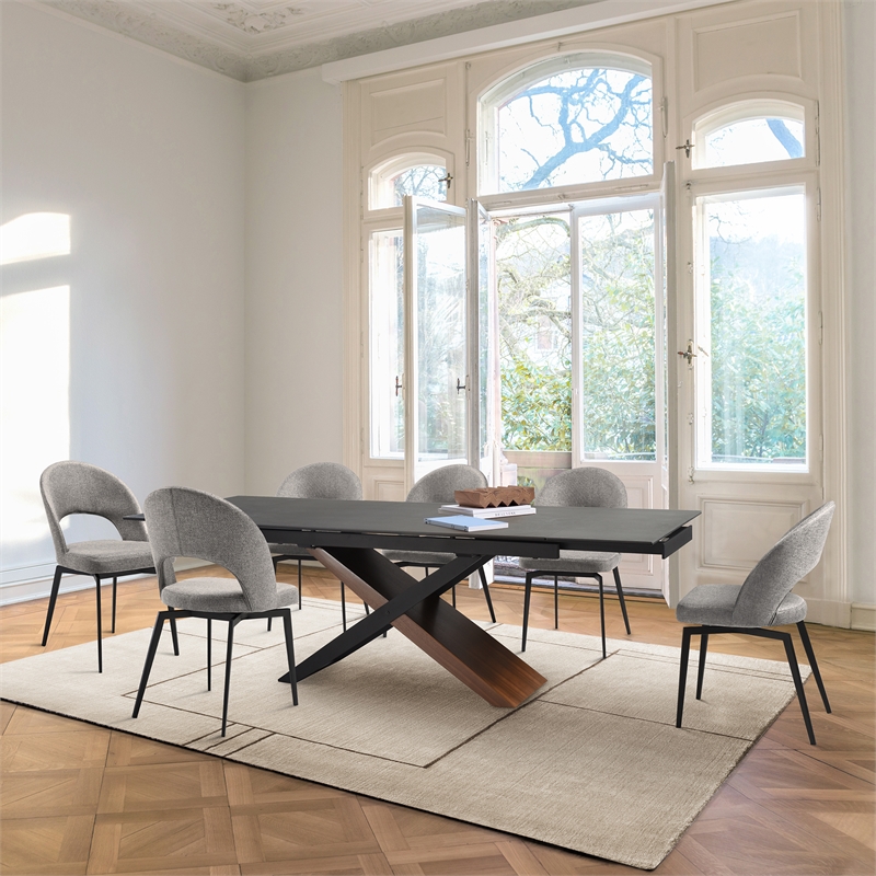 Milena Lucia 7 Piece Extendable Dining Set with Gray Fabric Chairs