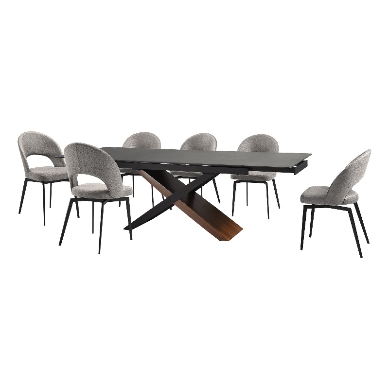 Milena Lucia 7 Piece Extendable Dining Set with Gray Fabric Chairs