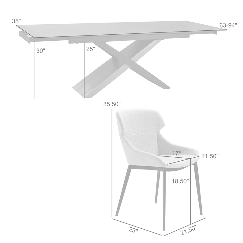 Milena Kenna 5 Piece Dining Set with Gray Fabric Chairs