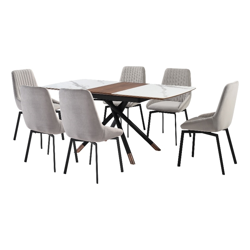 Alora Susie Extendable 7 Piece Dining Set with Gray Fabric Chairs