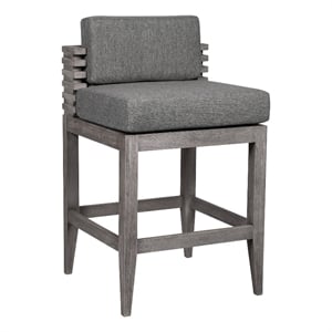 Vivid Outdoor Counter Stool in Gray Eucalyptus Wood with Gray Olefin Cushions