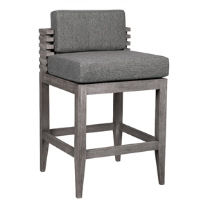 Vivid Outdoor Patio Bar Stool in Gray Eucalyptus Wood with Gray Olefin Cushions