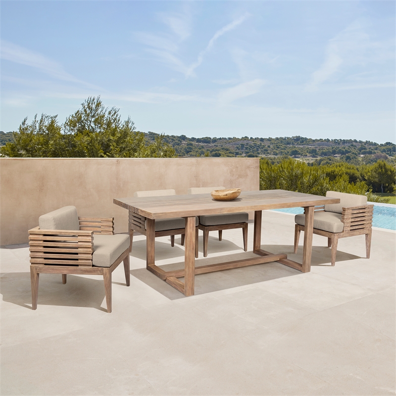 Escondido Island Outdoor 5 Piece Round Dining Set in Eucalyptus and Gray Rope