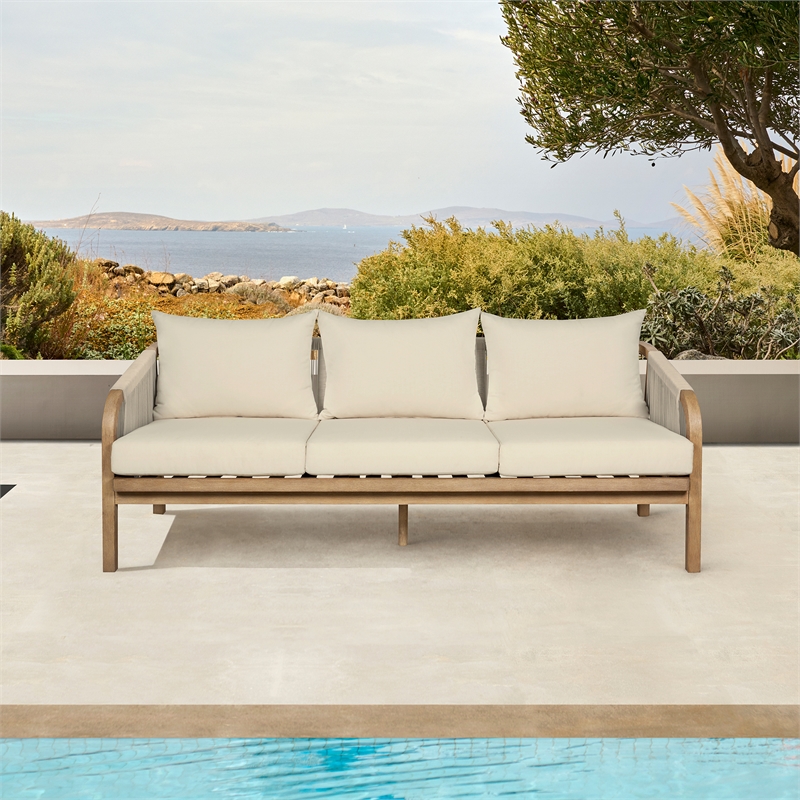 Vivid Outdoor Dining Chair in Gray Eucalyptus Wood with Gray Olefin Cushions