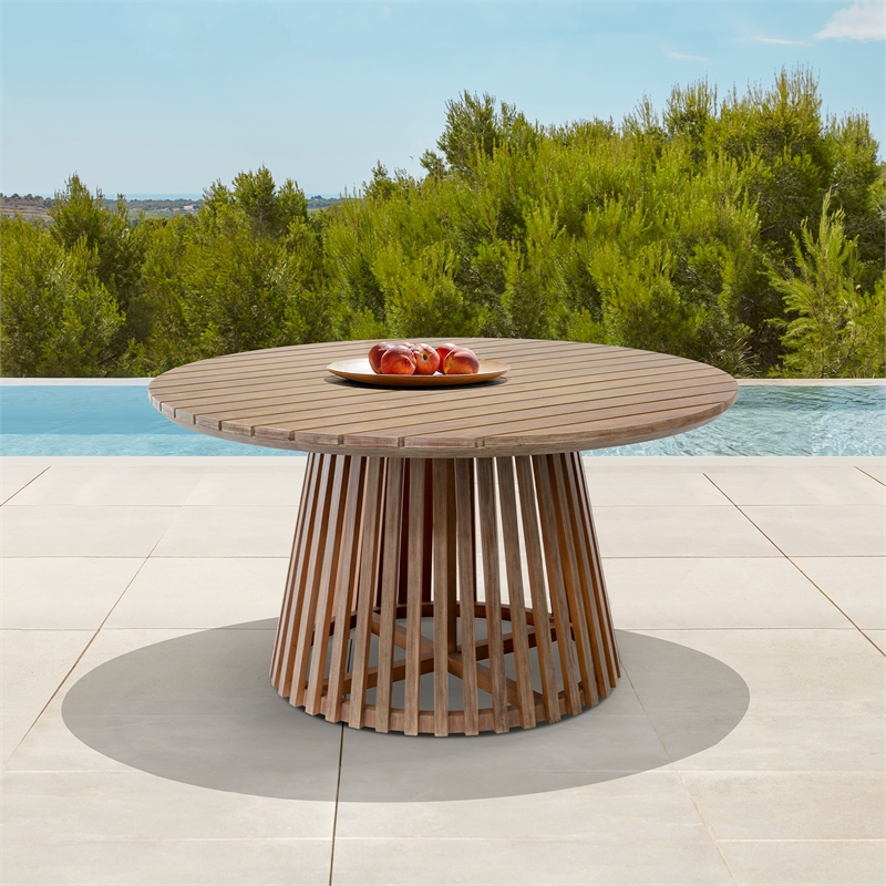 Vivid Outdoor Patio Dining Chair in Light Eucalyptus Wood with Taupe Cushions