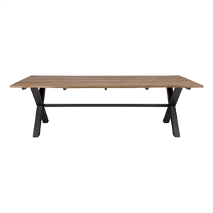 Glendora Outdoor Live Edge Dining Table in Eucalyptus Wood with Black Metal Base