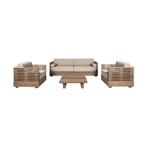Vivid Outdoor 4 Piece Conversation Set in Light Eucalyptus Wood with Cushions