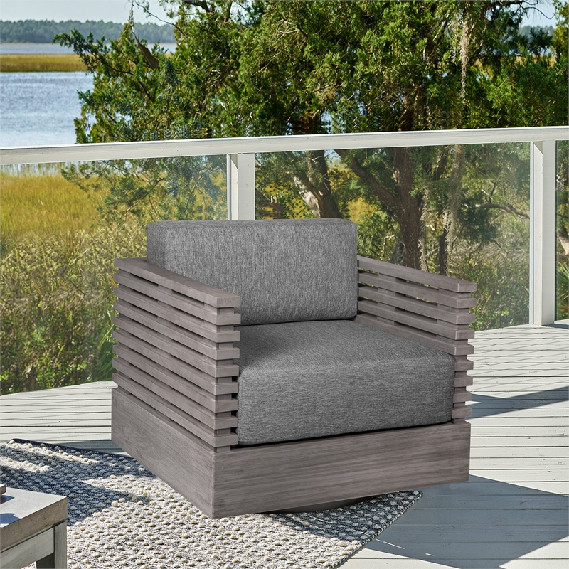 Orbit Outdoor Patio Dining Table in Weathered Eucalyptus Wood
