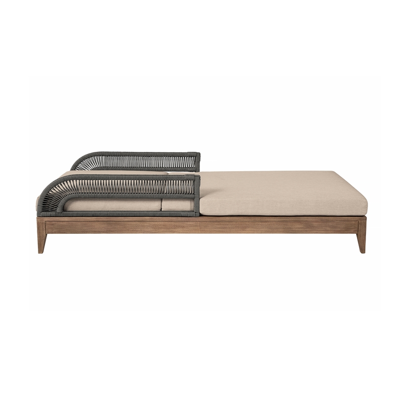 Orbit Outdoor Chaise Lounge Chair in Eucalyptus with Rope and Taupe Cushions