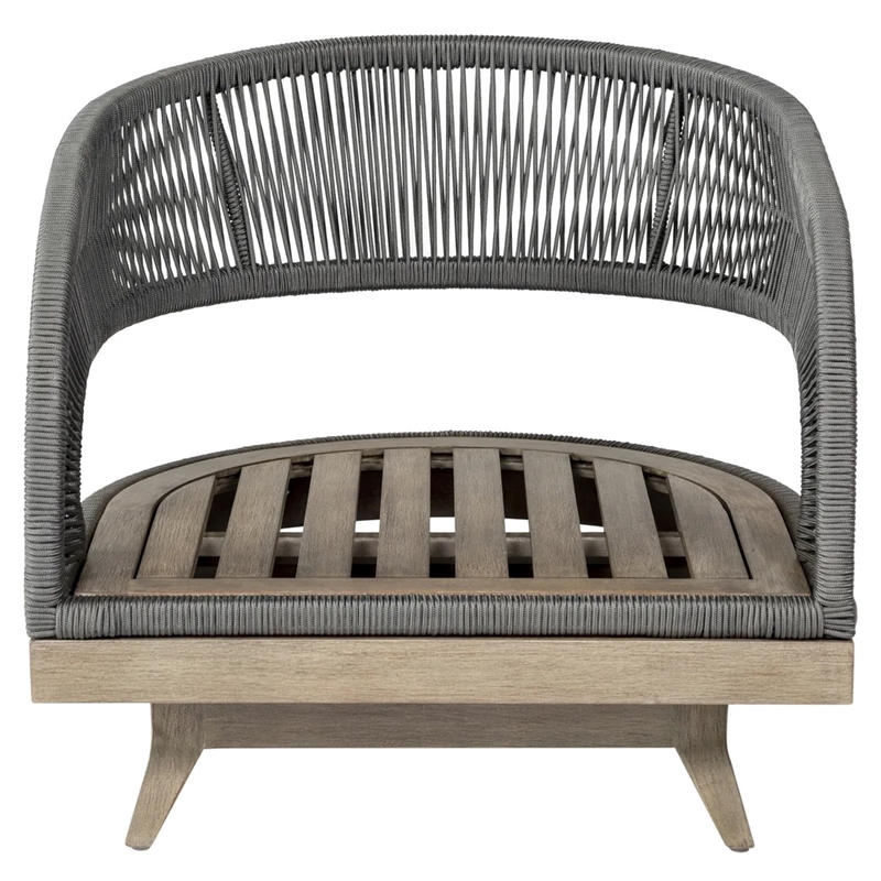 Orbit Swivel Outdoor Chair in Eucalyptus Wood with Gray Rope and Taupe Cushions