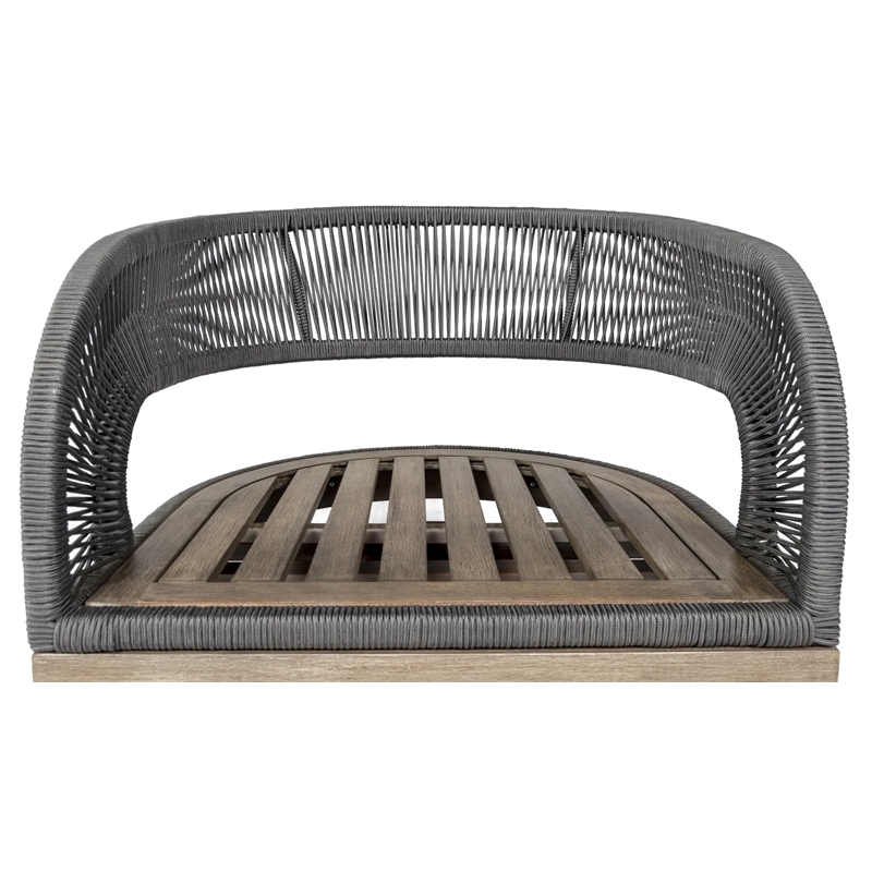 Orbit Swivel Outdoor Chair in Eucalyptus Wood with Gray Rope and Taupe Cushions