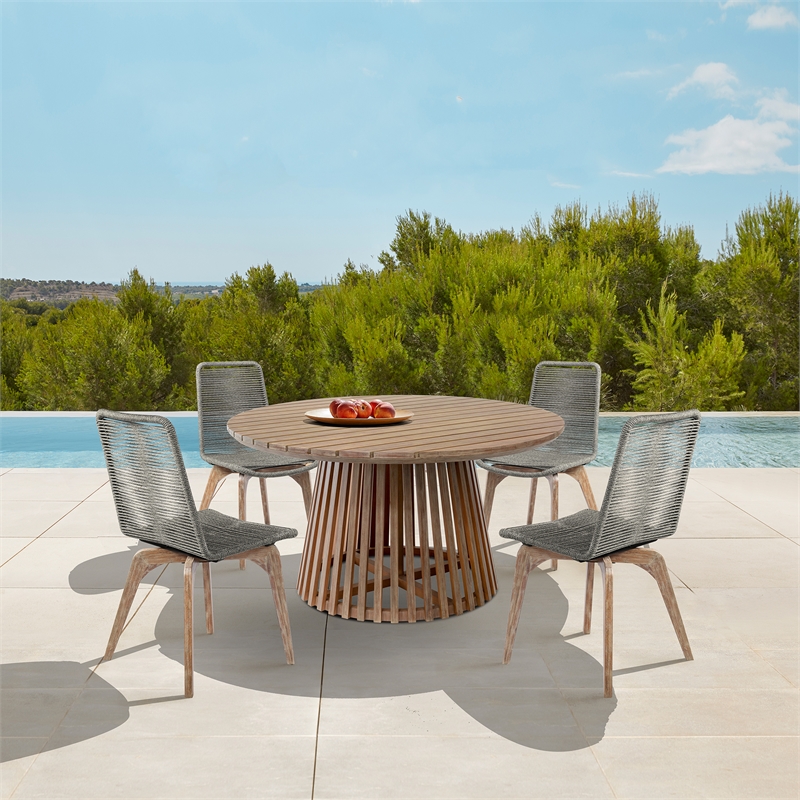 Armen Living Vivid Outdoor Chaise Lounge in Light Eucalyptus Wood /Taupe Cushion