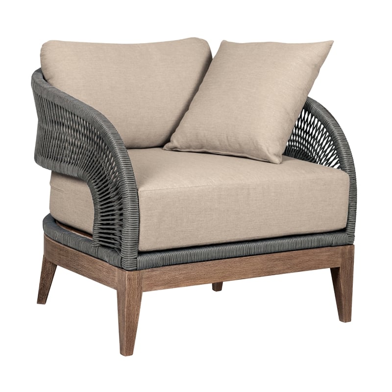 Glendora Beckham Outdoor 5 Piece Live Edge Dining Set in Eucalyptus and Rope
