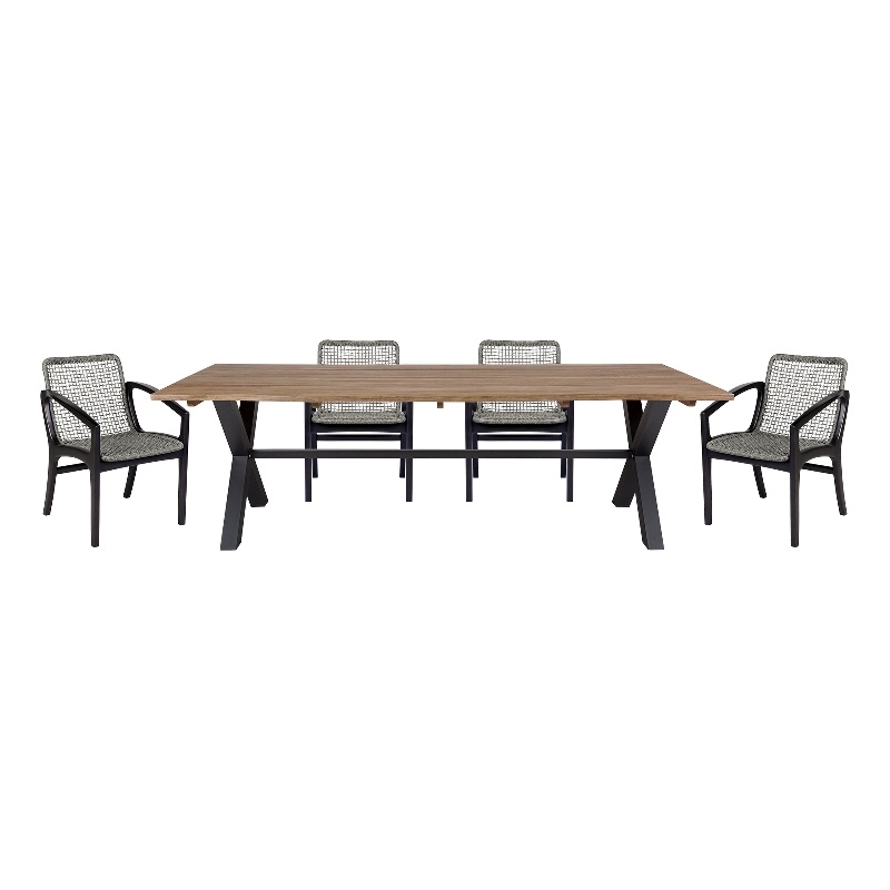 Glendora Beckham Outdoor 5 Piece Live Edge Dining Set in Eucalyptus and Rope
