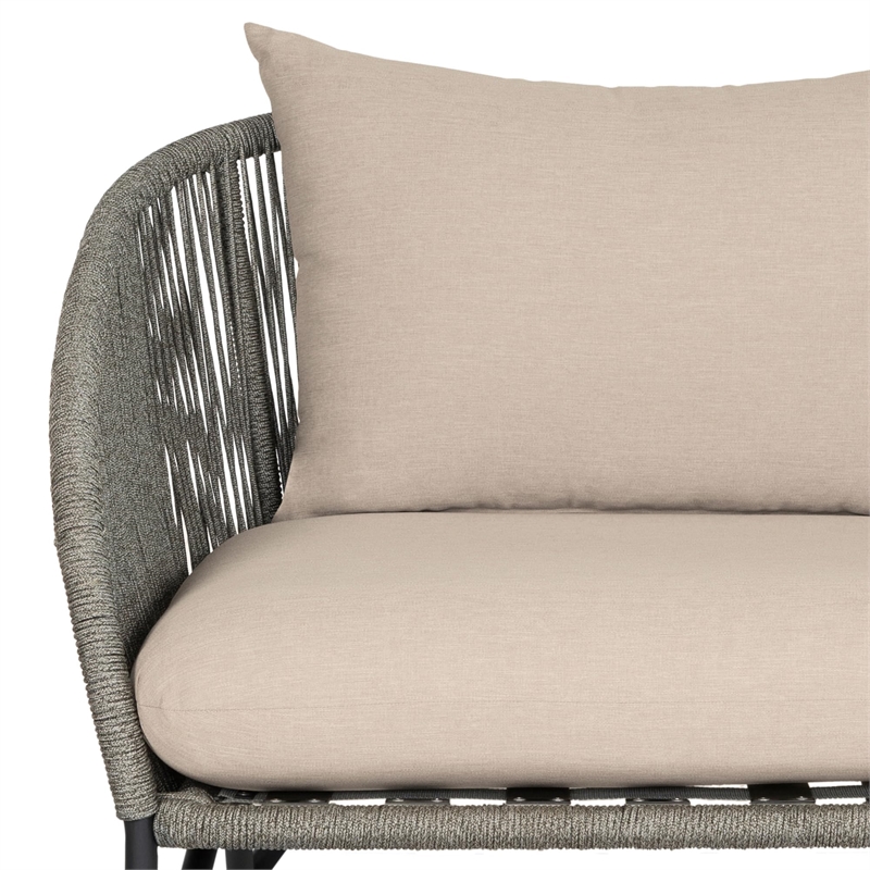 Benicia Outdoor 4 Piece Conversation Set in Eucalyptus with Rope and  Cushions