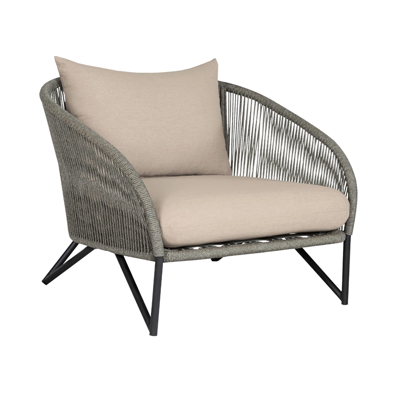 Benicia Outdoor 4 Piece Conversation Set in Eucalyptus with Rope and  Cushions