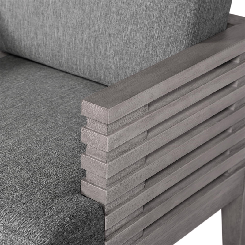 Vivid Outdoor 7 Piece Dining Set in Gray Eucalyptus Wood with Gray Cushions