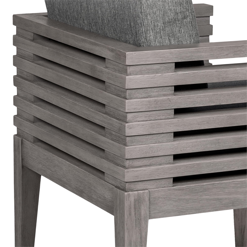 Vivid Outdoor 7 Piece Dining Set in Gray Eucalyptus Wood with Gray Cushions