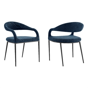 Morgan Upholstered Dining Chair with Matte Black Iron and Blue Fabric - Set of 2