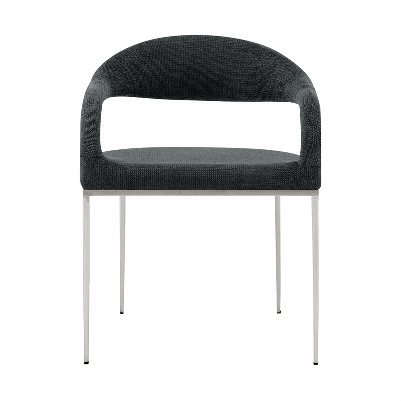 Morgan Dining Chair with Brushed Stainless Steel and Charcoal Fabric - Set of 2