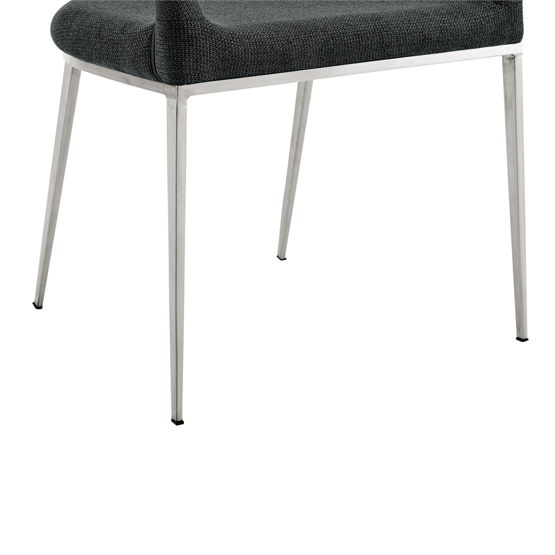 Morgan Dining Chair with Brushed Stainless Steel and Charcoal Fabric - Set of 2