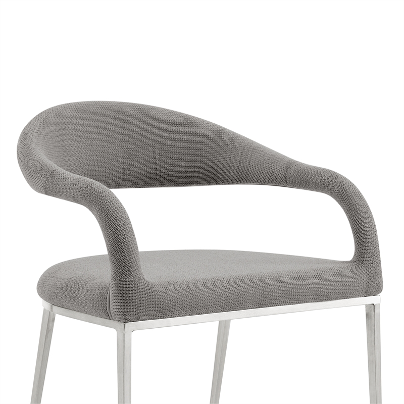 Morgan Dining Chair with Brushed Stainless Steel & Light Gray Fabric - Set of 2