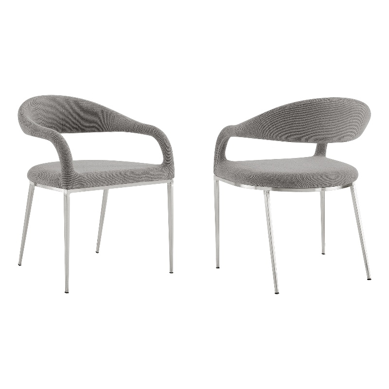 Morgan Dining Chair with Brushed Stainless Steel & Light Gray Fabric - Set of 2