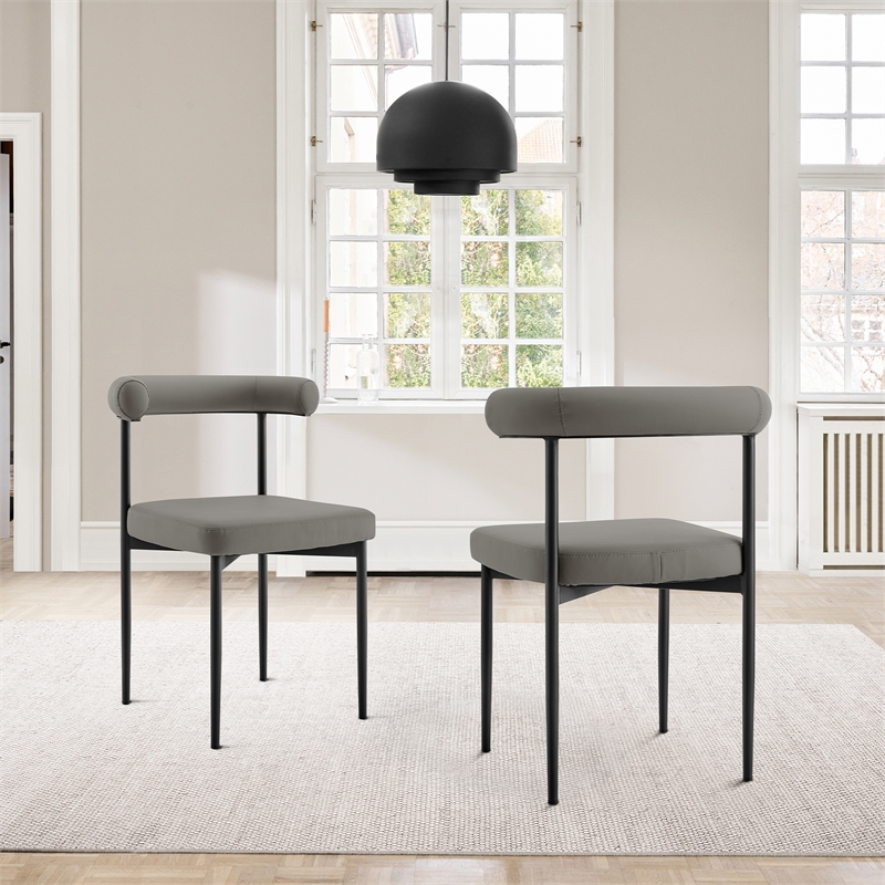 Shannon Dining Chair with Matte Black Iron & Light Gray Faux Leather - Set of 2
