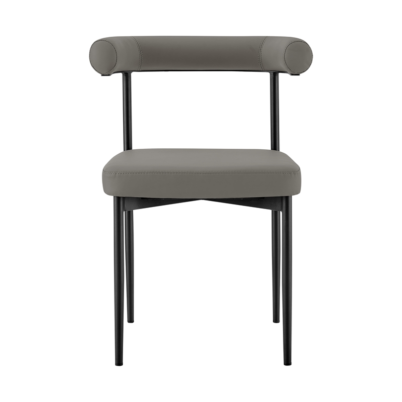 Shannon Dining Chair with Matte Black Iron & Light Gray Faux Leather - Set of 2