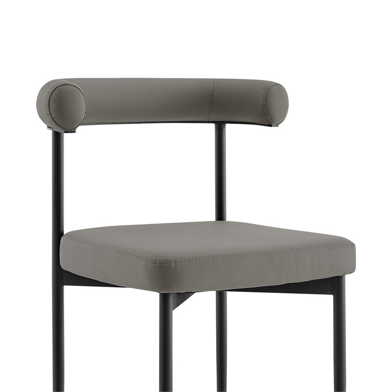 Shannon Dining Chair with Matte Black Iron & Light Gray Faux Leather - Set of 2