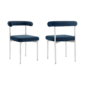 Shannon Dining Chair with Brushed Stainless Steal and Blue Fabric - Set of 2