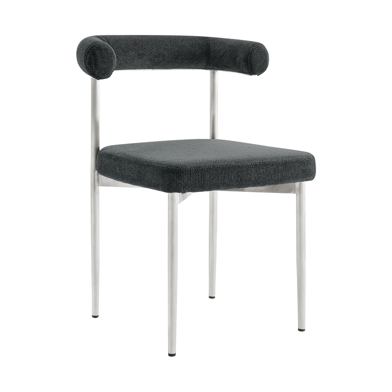 Shannon Dining Chair with Brushed Stainless Steal and Charcoal Fabric - Set of 2