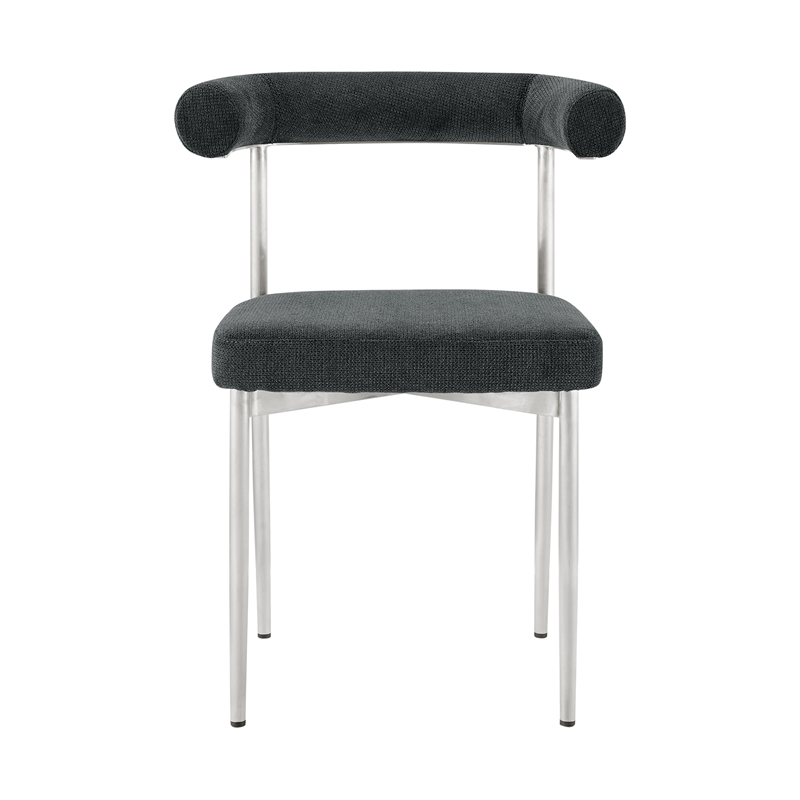 Shannon Dining Chair with Brushed Stainless Steal and Charcoal Fabric - Set of 2
