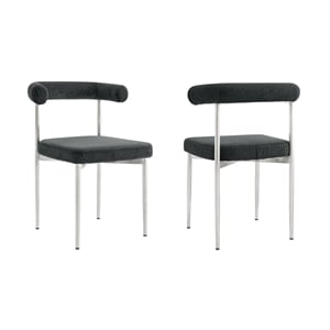 Shannon Dining Chair with Brushed Stainless Steal and Charcoal Fabric - Set of 2