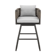 Alegria Outdoor Swivel BarStool in Aluminum with Gray Rope & Light Gray Cushions