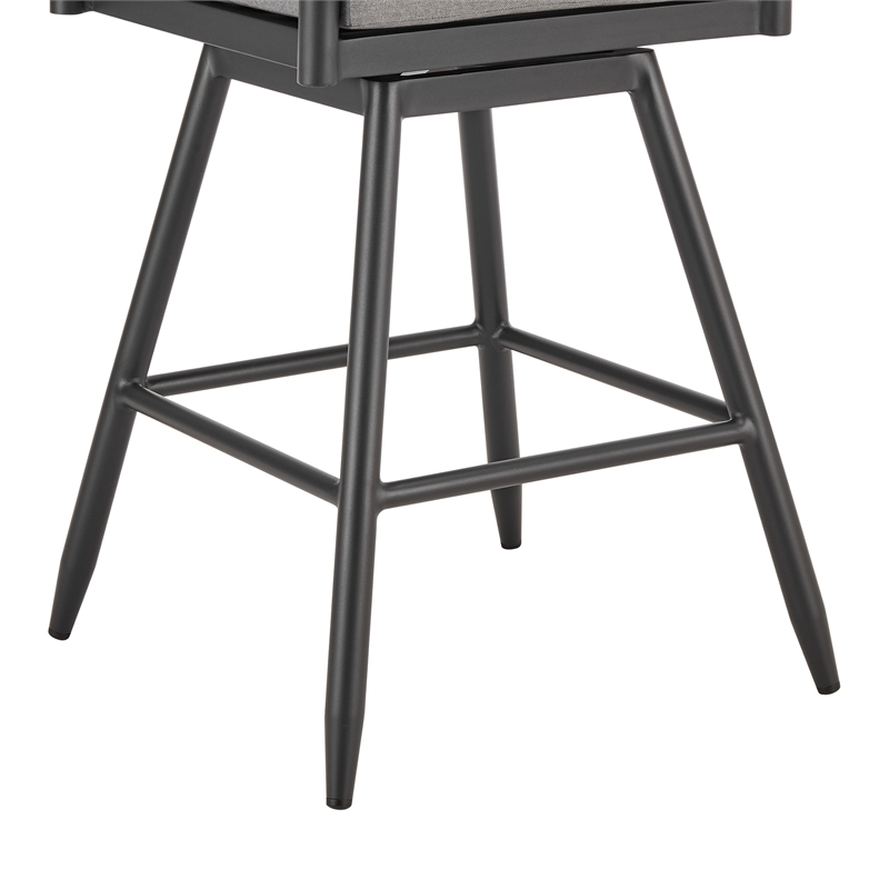 Crown Outdoor Swivel Bar Stool in Aluminum with Tan Rope & Dark Gray Cushions