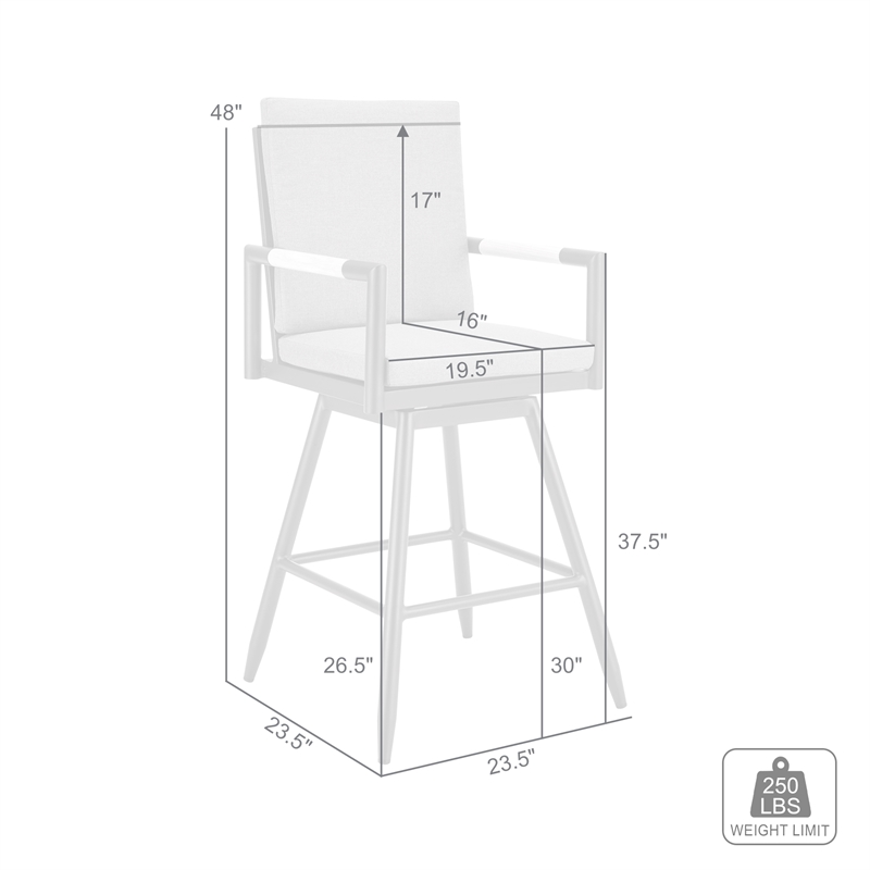 Crown Outdoor Swivel Bar Stool in Aluminum with Tan Rope & Dark Gray Cushions