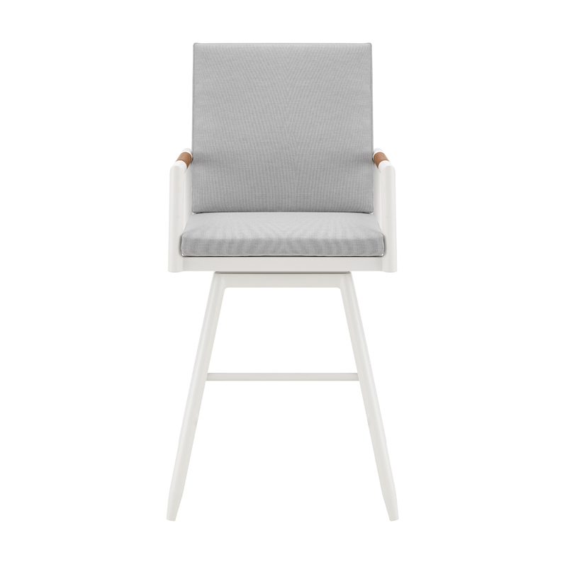 Crown Outdoor Swivel Bar Stool in Aluminum with Brown Rope & Light Gray Cushions