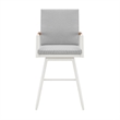 Crown Outdoor Swivel Bar Stool in Aluminum with Brown Rope & Light Gray Cushions