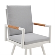 Crown Outdoor Swivel Bar Stool in Aluminum with Brown Rope & Light Gray Cushions