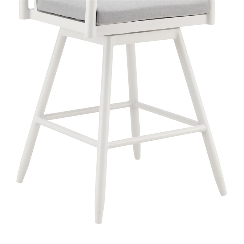 Crown Outdoor Swivel Bar Stool in Aluminum with Brown Rope & Light Gray Cushions