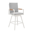 Crown Outdoor Swivel Bar Stool in Aluminum with Brown Rope & Light Gray Cushions