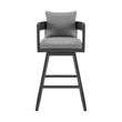 Menorca Outdoor Patio Swivel Bar Stool in Aluminum with Gray Cushions